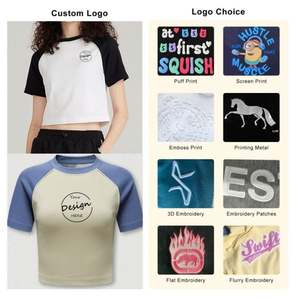 OEM T-shirt personnalisé à blocs de couleurs, sérigraphie en coton à manches courtes, t-shirt d'été décontracté, deux tons, haut court pour femmes, vente en gros - Product Image 3