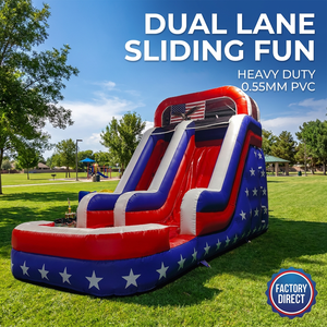 Toboggan aquatique gonflable patriotique de qualité commerciale, double piste, géant, à motifs <span class=keywords><strong>étoiles</strong></span> et rayures, pour événements du 4 juillet, en PVC conforme EN14960 - Product Image 2