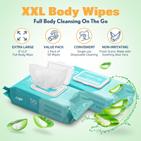 Lingettes corporelles OEM ODM XXL 8"x12" 50 lingettes par paquet Vitamine E Sans alcool Hypoallergéniques pH équilibré Lingettes nettoyantes jetables