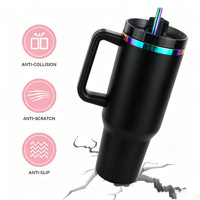 Gobelet isotherme de luxe personnalisé en acier inoxydable de 40 oz avec poignée et paille, plaqué or, isolation thermique de 6 à 12 heures, sans BPA