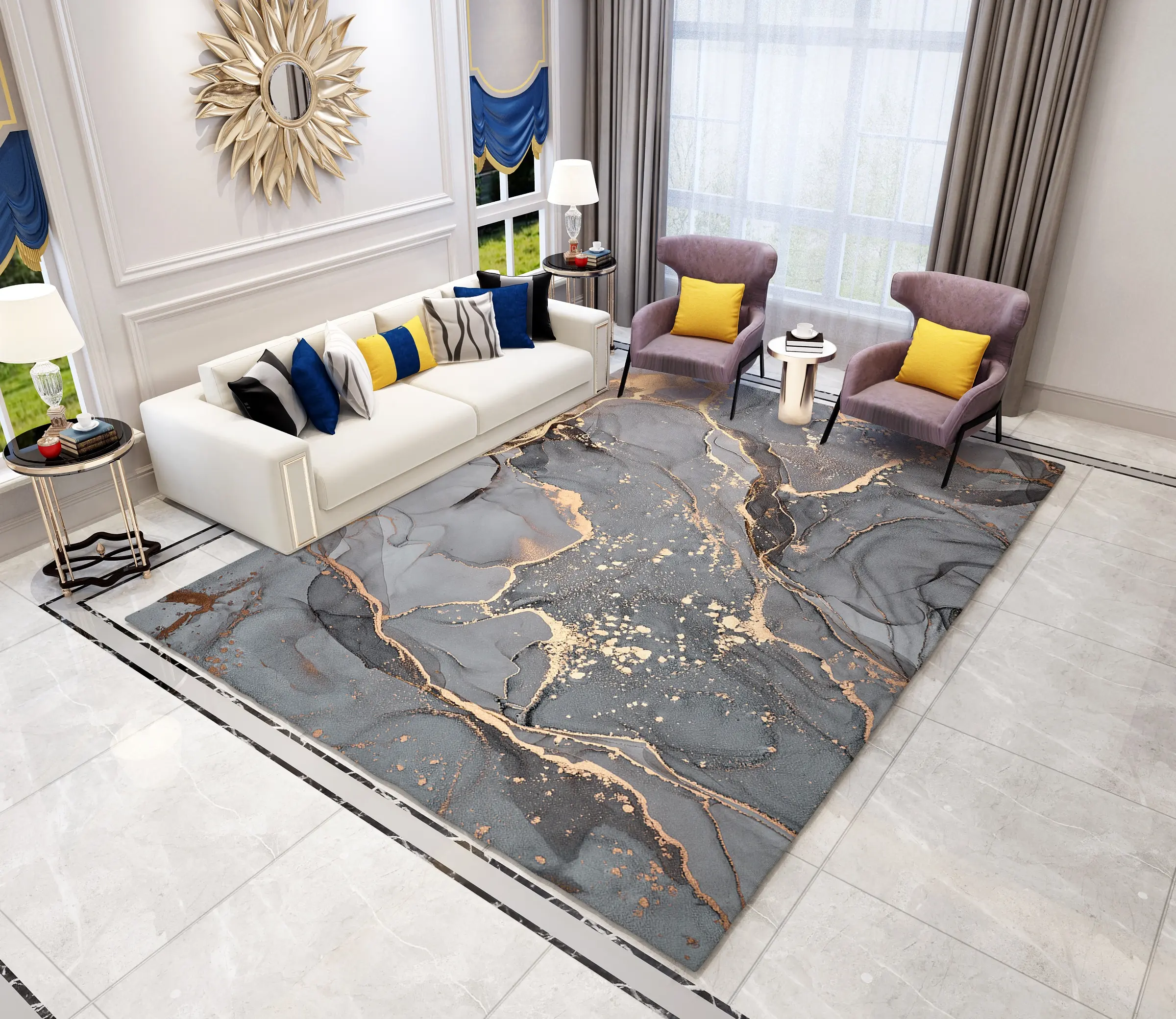 שטיח סיבי רצפה מודפס מודרני מפעל מופשט 3D עיצוב הבית ומחצלות לסלון חדר שינה