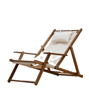 Silla de playa plegable moderna de madera maciza con asiento de tela cómodo, sillón reclinable portátil para exteriores para patio, balcón y camping - Product Image 6