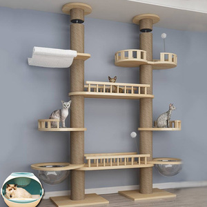 <span class=keywords><strong>Tiragraffi</strong></span> per <span class=keywords><strong>Gatti</strong></span> di Lusso Minimalista in Legno, Modello Heaven a 4 Livelli, con Postazione di Gioco, Piattaforma per Salti, Amaca e Nido - Product Image 1