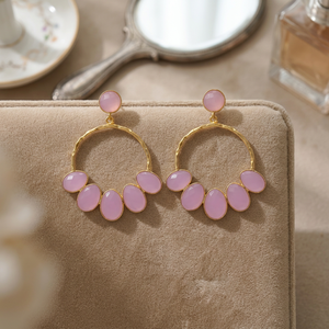 Boucles d'oreilles pendantes en laiton plaqué or rose avec grappe de perles naturelles, style bohème, pour femme, bijoux de fête - Product Image 6