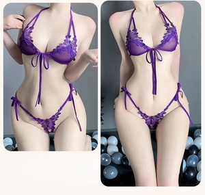 2026 Women <b>Sexy</b> Lingerie <b>Set</b> Lace Trim See Through Plus Size Bra Thong <b>Set</b> - Product Image 2