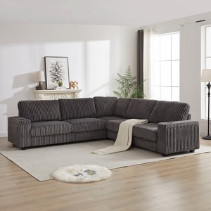 Oversized Convertible L-Shaped Corduroy Corner Sofa Set Modern Design Two Storage Spaces USB Type-C Port Cup <b>Sponge</b> Apartment - Product Image 1