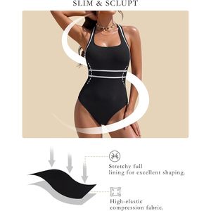 FOXA Women's Halter One Piece Swimsuit Ribbed <b>Tummy</b> <b>Control</b> Swimwear Spandex Polyester 2026 - Product Image 4