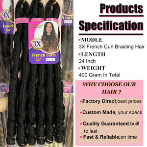 Nuevo 400g 3X French Curl Braids 24 "Pony Style Loose Wave Crochet Hair Pre-estirado 3X French Curly Trenzado Extensiones de cabello - Product Image 3