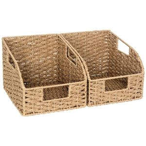 Panier <span class=keywords><strong>de</strong></span> rangement pour jouets et vêtements, en osier tressé, pour l'intérieur, la lessive, la maison <span class=keywords><strong>de</strong></span> poupée, en bambou, en jacinthe d'eau, en osier, pour la porte, en lin gris - Product Image 1