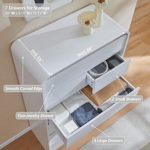 <span class=keywords><strong>Commode</strong></span> convertible <span class=keywords><strong>moderne</strong></span> en chêne à 7 tiroirs, organisateur de rangement vertical de style mid-century pour <span class=keywords><strong>chambre</strong></span> et salon, blanc - Product Image 4