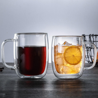 Vente en gros de tasses à café en verre borosilicate à double paroi, 350 ml, 450 ml, tasse à boisson isolée thermiquement, transparente