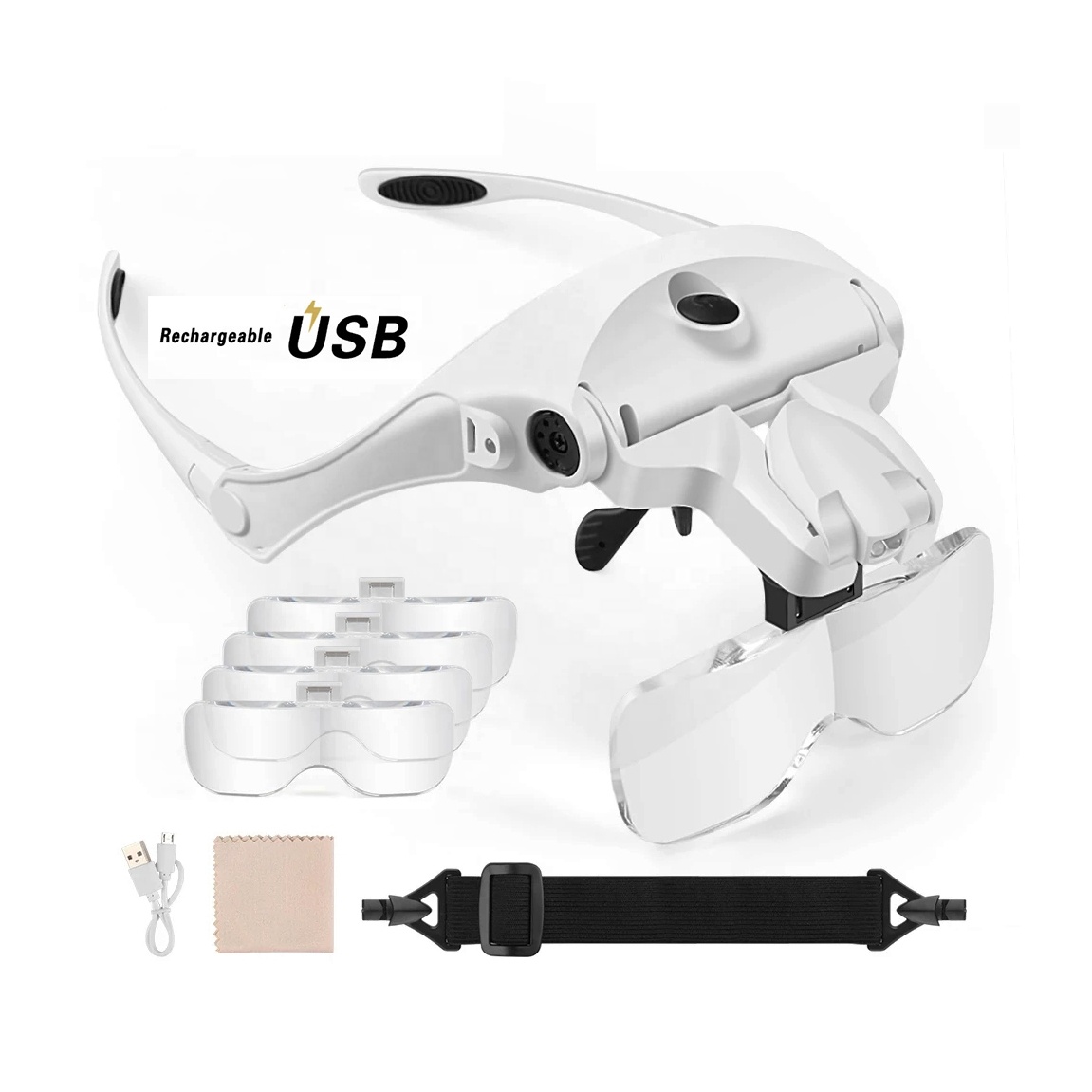 Увеличительное стекло с 5 линзами, USB, лупа, очки, увеличительное стекло со светодиодной подсветкой, светодиодное увеличительное стекло для чтения