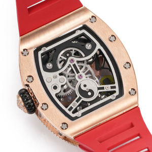 2026 New Rose Gold Diamond Set <b>Red</b> Carp Unique Barrel Shaped Skeleton Mechanical Water Resistant Unisex Watch - Product Image 5