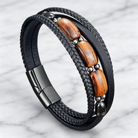 Bracelet minimaliste en pierres naturelles, fermoir magnétique en acier inoxydable, bracelet en cuir véritable multicouche, bijoux pour hommes