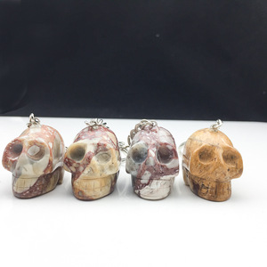 DIY ongzhuo new arrival Natural stone brecciated jasper skeleton key ring_ Carved ghost key chain_ The skull hanging circle on Halloween-