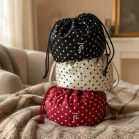 Pochette en Soie à Pois avec Cordon de Serrage, Fond Rond, Brillante, pour Cosmétiques, Trousse de Toilette, Rangement Maquillage et Bijoux, Voyage