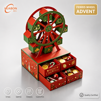 Calendrier de l'Avent Roue Ferris Leabon, Boîte en Papier Rouge, Vert et Or avec Tiroirs en Feuille d'Or pour Compte à Rebours des Fêtes, Cadeau de Noël, Vente en Gros Direct Usine