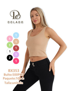 Débardeur court pour femme, col rond uni, en coton et élasthanne, tricoté, respirant, décontracté, longueur courte - Product Image 3