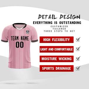 Maillots/ensembles de football personnalisés à rayures classiques rose clair - Product Image 3