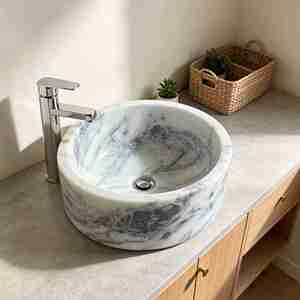 Lavabo Ovalado de Mármol Viola de Lujo con Vetas Únicas para Mueble de Baño Moderno - Product Image 6