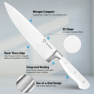 Nhà bếp Hộp Quà Tặng đặt Dao carbon cao thép không gỉ 5cr15mov Trắng ABS xử lý đầy đủ tang đầu bếp dao đặt - Product Image 3