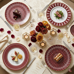 Assiettes <span class=keywords><strong>de</strong></span> <span class=keywords><strong>table</strong></span> en céramique bordeaux pour mariage royal, bord <span class=keywords><strong>doré</strong></span>, en <span class=keywords><strong>porcelaine</strong></span>, exquises, vintage, pour fête nuptiale, cadeaux - Product Image 2