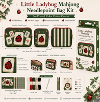 Kit de pochette de rangement pour broderie au point d'aiguille Lucky Bamboo Mahjong, en toile de coton imprimée DIY, avec fermeture éclair sur trois côtés, pour débutant