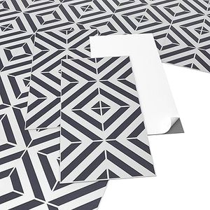Piastrelle Autoadesive in PVC Artens, Motivo Geometrico Bianco e Nero, 2,25 m, 12 Piastrelle - Product Image 1