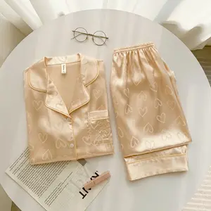 Pajama Woman 2024 New Spring Summer Satin Ice Silk Luxury Long Sleeve Trousers Home Wear Set