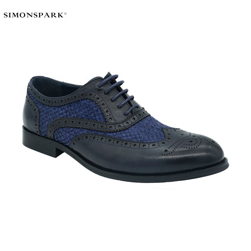2021 Handmade Twine Weave And Leather Men's Shoes Brogue Oxford With Design Mens Blue Dress Shoes