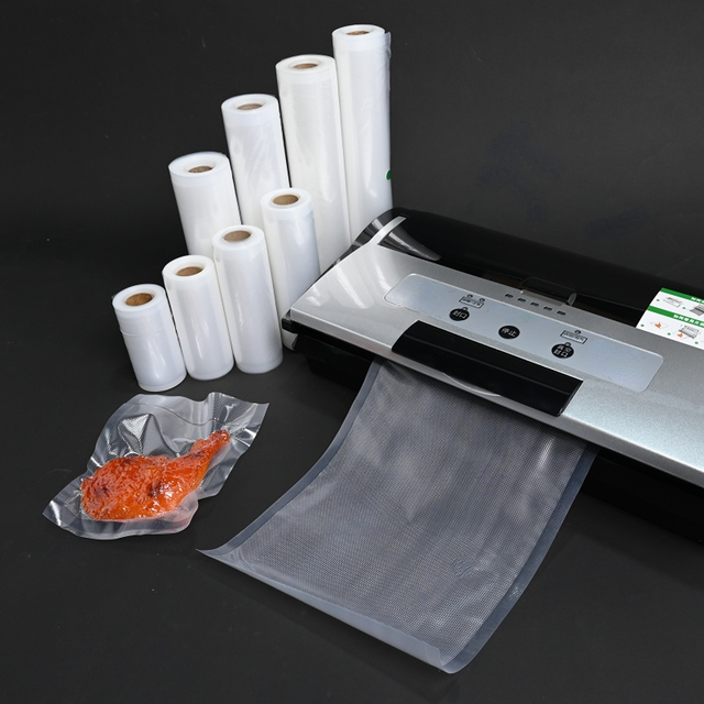 Customized Food Grade Embossed Vacuum Sealer Plastic Bags Rolls for Chicken Fruit Meat Spice Packaging