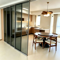 Porte coulissante en verre pour intérieur de bureau, rail dissimulé, cadre noir, cloison de séparation, séparateur de salle de conférence, porte en aluminium connectée
