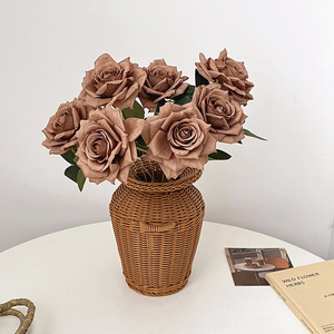 Bouquet de roses artificielles 7 têtes, fleurs en soie couleur cappuccino, pour mariage, décoration intérieure, fait main - Product Image 5