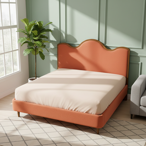 Lit de rangement en bois massif Selena, capitonné, style coquille Saint-Jacques, taille Queen/King, mobilier de chambre moderne au toucher doux et minimaliste - Product Image 5