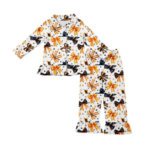 Conjuntos de Pijamas para Niñas con Lazos Naranjas y Negros, Ropa al por Mayor para Hermanas, Ropa de Moda Infantil a Precio de Fábrica - Product Image 3