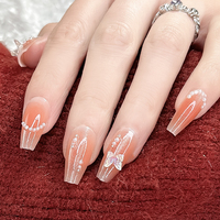 Winsome Beauty – Lot de 24 faux ongles 3D ABS en forme de cercueil avec rosettes, de luxe, à presser, courts, de haute qualité, pour application sur les doigts
