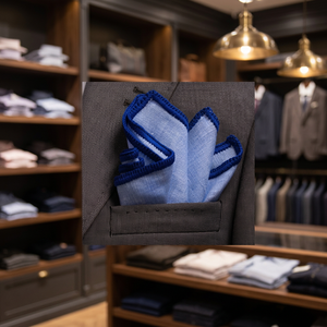 Pañuelo de bolsillo de lino azul tejido para hombre, talla única, con diseño de paisajes urbanos y naturales, tipo 3, estilo turco. - Product Image 3