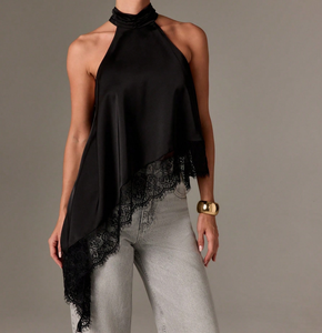 Nouveau <span class=keywords><strong>Top</strong></span> en Dentelle Sexy à Bretelles et Col Halter, Ourlet Irrégulier, Dos Nu, Couleur Unie, Gilet Élégant à Bretelles – Vente Flash - Product Image 2