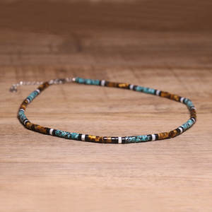 ボヘミアンスタイルステンレススチールネックレス女性用タイガーアイアフリカンターコイズビードチョーカーラックエネルギーストーンネックレス男性用 - Product Image 3