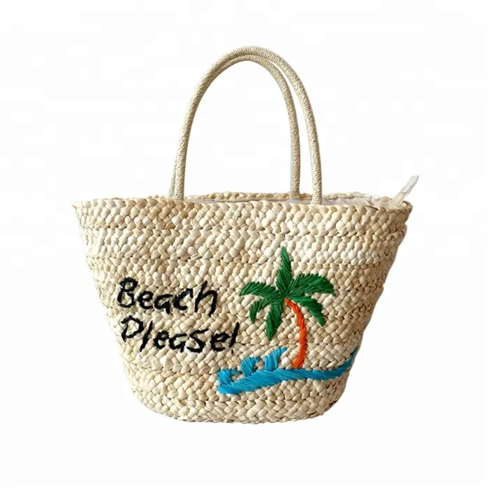 2024 borsa tote in paglia intrecciata fatta a mano con marchio di design personalizzato da spiaggia