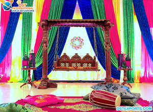 Jhula indio tradicional para escenario de boda, juego de columpio de escenario de boda pakistaní, Columpio de boda increíble Sangeet SetUSA - Product Image 5