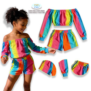 ชุดเสื้อครอปและกางเกงขาสั้นลายสายรุ้งสำหรับเด็กผู้หญิง ชุดฤดูร้อน 2 ชิ้นสำหรับเด็ก ชุดลำลองชายหาดสำหรับเด็กผู้หญิงตัวเล็ก - Product Image 1