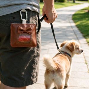 Vintage <b>Bow</b> Poop <b>Holder</b> Outdoor Portable Pu Leather Dog Waste Bag Dispenser Zipered Pouch With Carabiner Clip - Product Image 3