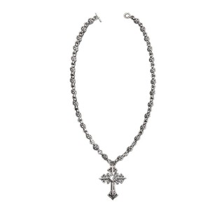 Collana con Ciondolo a Croce Intagliata in Lega di Zinco Placcata Argento, Stile Punk, Nuova Collezione, Gioiello Regalo - Product Image 1