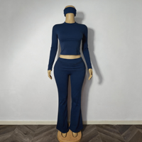 Ensemble de vêtements de détente en tricot pour femmes avec logo personnalisé, haut à manches longues et pantalon évasé, tissu en tricot doux et agréable pour la peau, coton et élasthanne, automne