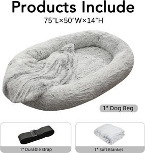 เตียงสุนัขขนาดใหญ่สำหรับสุนัขพันธุ์ใหญ่ เตียงสุนัขขนาดเท่าคน เตียงบีนแบ็ก 3 มิติ แบบถอดประกอบได้ สีเทาไล่ระดับ - Product Image 5