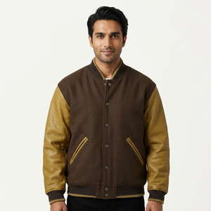 High Quality Wool Street Style Plain <b>Leather</b> Sleeves Custom Logo Varsity <b>Jacket</b> Vintage Baseball CollegeBaseballjacket for <b>men</b> - Product Image 1