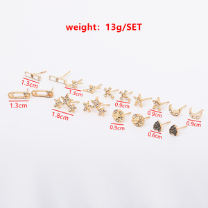 Juego de 9 Pares de Aretes de Moda con Cristales de Imitación, Estrella, Luna, Corazón y Cruz, Joyería para Mujer - Product Image 5