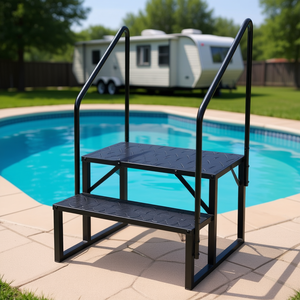 Escaleras de Acero Antideslizantes de 2 Peldaños con Pasamanos, Capacidad de 660 Lb, para Uso en Exteriores, Casas Móviles y Autocaravanas - Product Image 2