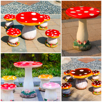 Table et chaise de champignon de jardin d'enfants, table et tabouret de champignon de cour de jardin, siège et tabouret de champignon de fibre de verre de sculpture